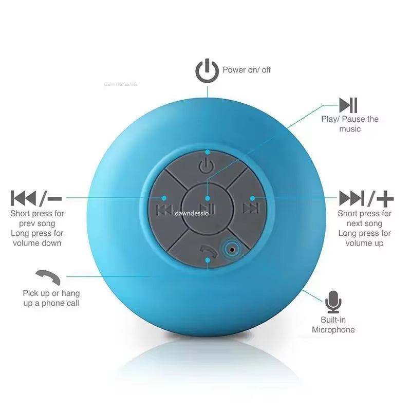 Wireless Waterproof Portable Shower Speaker with Bluetooth Compatibility and Hands-Free Functionality